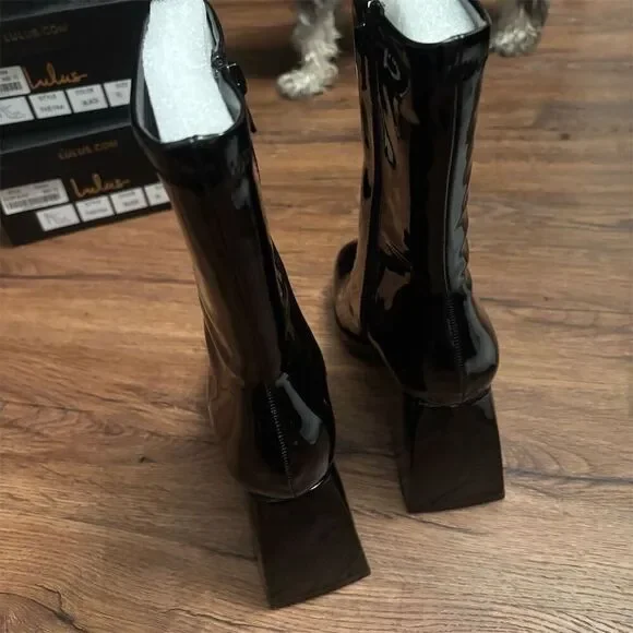 Lulus Women's Black Platform Boots Size 6 Casual Block Heel Edmen - Picture 14 of 16